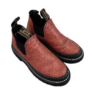 Georgia Giant Romeo Pink Casual Low Boot Leather Slip On Floral Embossed W Sz.7